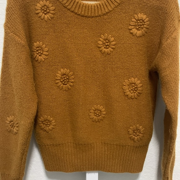 Madewell Flower Embroidered Burnt Yellow Pullover Sweater - Picture 4 of 8